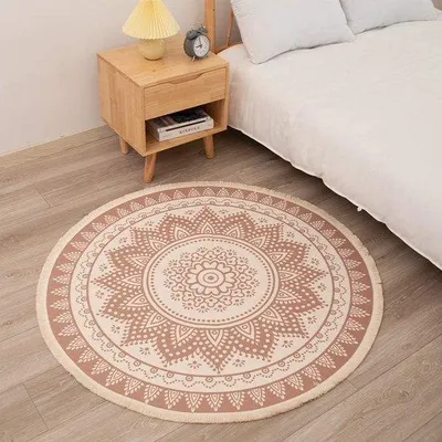 Produktbild von Famanu Rundes Mandala Teppich - Boho Stil - Für Innen und Außen - 120 cm - Baumwolle/Polyester