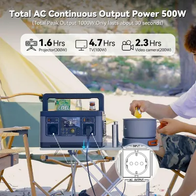 Obrázok produktu pre Prenosná nabíjačka – 500 W nepretržitého výkonu – čistá sínusoida – záložná batéria – mobilné zariadenie