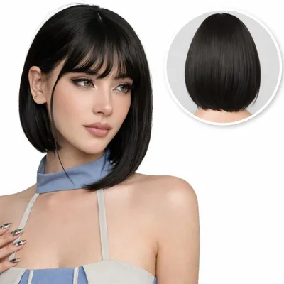 Produktbild von Schwarze Perücke Frau - Sassy Goods Perücken Frauen - Inkl.Haarnetz - 35 cm