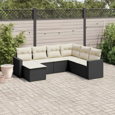Produktbild von 7-tlg. Garten-Sofagarnitur - mit Kissen Schwarz Poly Rattan - Sitzgruppe 3251633