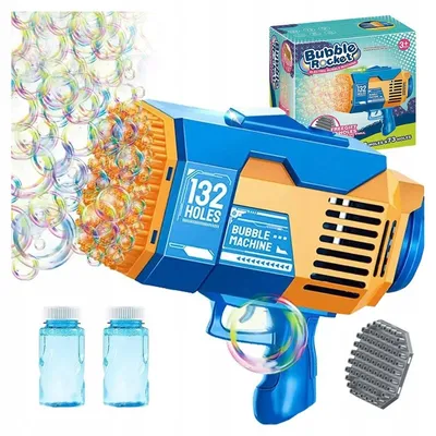 Zdjęcie produktu dla PISTOLET DO BANIEK MYDLANYCH PODŚWIETLANY AUTOMAT NA BAŃKI + 2 szt NAKŁADEK