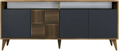 Produktbild von Konsolentisch Dpogg, Ausziehbarer Mehrzwecktisch, Eingangskonsole, Regal mit Erweiterungen, 180x35h79 cm, Walnuss und Anthrazit