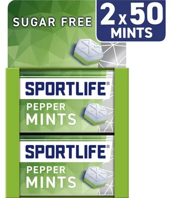 Produktbild von Sportlife Pfefferminz zuckerfreie Minzbonbons, 2x70 g Pack