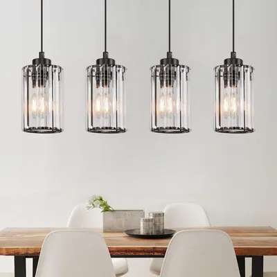 Image de Suspension ZMH pour table à manger, avec quatre ampoules, abat-jour en cristal, culot E27, design moderne, hauteur réglable, idéale pour le salon, la chambre, la cuisine, éclairage intérieur