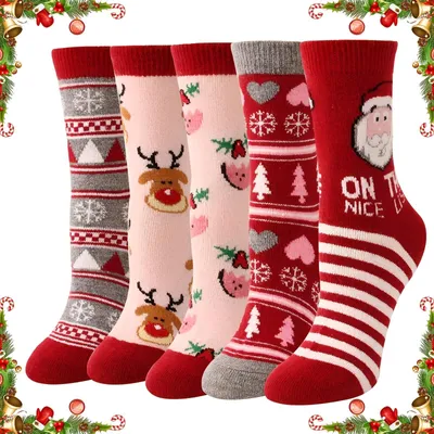 Productafbeelding van Set van 5 Dames Kerst Sokken met Feestelijke Motieven