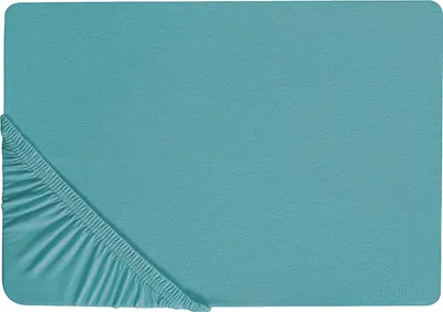 Produktbild von BELIANI Spannbettlaken Türkis Baumwolle mit Gummizug 180 x 200 cm Betttuch für Klassische Hohe Matratze Atmungsaktiv Schlafzimmer Doppelbett