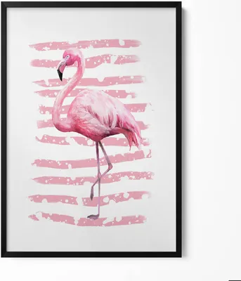 Produktbild von Flamingo– Wandbild mit Rahmen – Gerahmtes Bild  – Wanddekoration – 70x100 cm –  Schwarz Rahmen