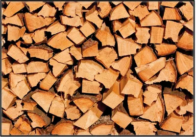 Produktbild von Wallario Wandbild Holzstapel gehackt - Holzscheite für den Kamin, Größe: 70,30 x 100,30 cm, Poster mit schwarzem Aluminiumrahmen