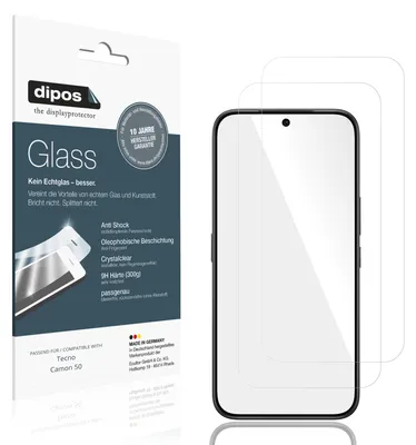 Produktbild von 2x Schutzfolie für Tecno Camon 50 - Anti-Shock 9H Folie dipos Glass Kunststoffglas