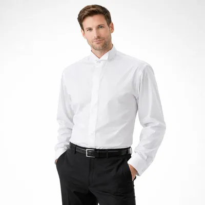 Produktbild von Herren Smokinghemd langarm : 40 : weiß : 60% Baumwolle 40% Polyester