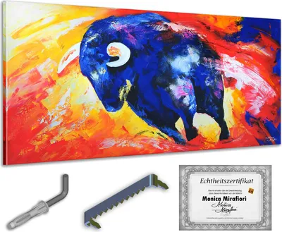 Immagine prodotto di Monica Mirafiori I 100% DIPINTO A MANO I Quadro Toro 140x70cm | Quadro dipinto a mano | Quadro acrilico | Quadro acrilico molto grande I Quadri d'arte moderna I Quadri d'arte