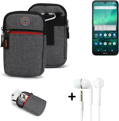 Produktbild von K-S-Trade Gürteltaasche + Kopfhörer kompatibel mit Nokia 1.3 Handy Tasche Holster Schutz Hülle Handy Hülle grau Zusatzfächer 1x