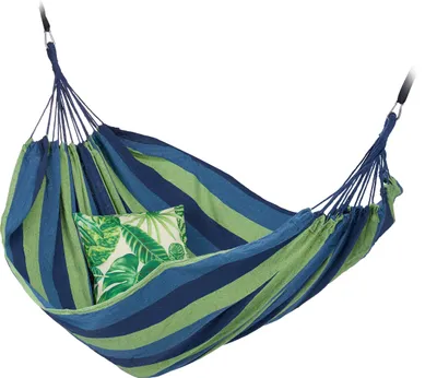 Produktbild von Relaxdays Hängematte, XXL, Hängeliege 2 Personen, bis 300 kg, tragbar, In- & Outdoor, Baumwolle, 150 x 272 cm, blau-grün