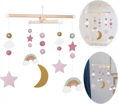 Produktbild von JaBaDaBaDo 3D Holz Mobile Sterne Wolken Regenbogen T269 Baby Kinderzimmer