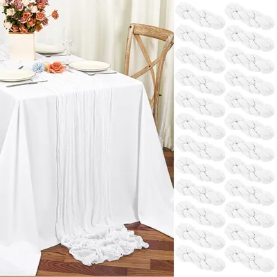 Immagine prodotto di Solidchoice - Set di 24 tovagliette di lino bianco - Stile bohémien, ideali per matrimoni e feste