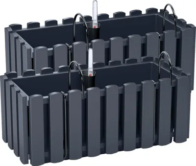 Produktbild von 2x Blumenkasten 40 cm Blumentopf mit Halterungen Pflanztopf Wasserstandsanzeiger Balkonkasten Pflanzkästen Anthrazit