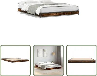 Produktbild von The Living Store Bettgestell Räuchereiche 120x200 cm Holzwerkstoff und Metall
