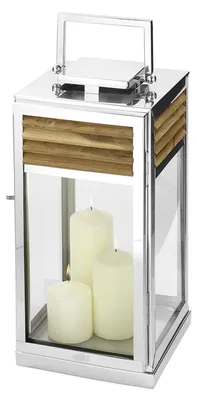 Produktbild von FINK Laterne GENUA - Bodenlaterne aus Edelstahl und Teakholz, silberfarben, braun, H 51 cm - für innen und außen