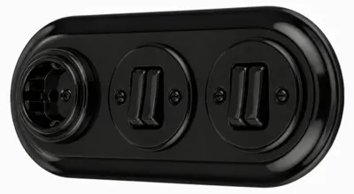 Produktbild von Unterputz Porzellan Retro Steckdose, Doppelschalter, 3-fach, All-in-One, SET Serie PR1 schwarz