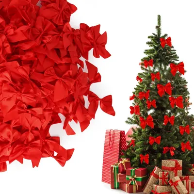 100 rote Satinschleifen, 12x9 cm, für Weihnachtsbaum und Geschenke