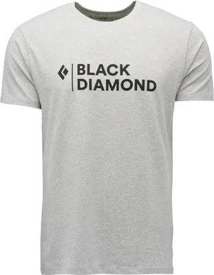 Hellgraues T-Shirt von Black Diamond mit schwarzem Logo auf der Vorderseite.
