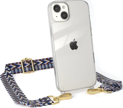 Produktbild von EAZY CASE Handykette - Verstellbarer Trageriemen kompatibel mit Apple iPhone 14 Plus, Handykordel mit transparenter Silikon-Hülle, Band in Blau