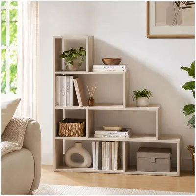 Produktbild von Stufenregal in Sonoma Holzoptik Raumteiler Bücherregal 114 x 114 x 30 cm vielseitig einsetzba