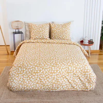 Immagine prodotto di Set biancheria da letto in cotone reversibile con stampa leopardata gialla, 2 posti