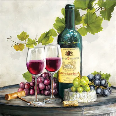 Produktbild von Servietten Papier 33x33cm 3-lag. mit Wein & Trauben Motiv 20 Stück