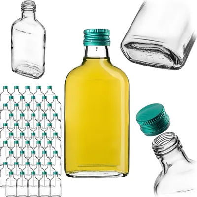 Image de KADAX Flachmann 200ml, 50 pièces, petites bouteilles en verre avec bouchon à vis, flacons, bouteilles vides à remplir, mini bouteilles de liqueur, bouteilles d'alcool (vert)