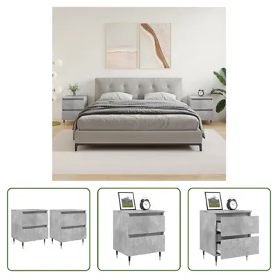 Produktbild von The Living Store Nachttische 2 Stk. Betongrau 40x35x50 cm Holzwerkstoff