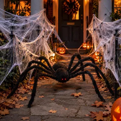 Zdjęcie produktu dla Zestaw dekoracji na Halloween: pajęczyna - zestaw 22 sztuk - sztuczne pająki - do ogrodu