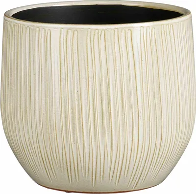 Produktbild von Mica Decorations Pflanzentopf - Keramik - weis glanzend / gerippt - D24 x H22 cm - Blumentopf Pablo