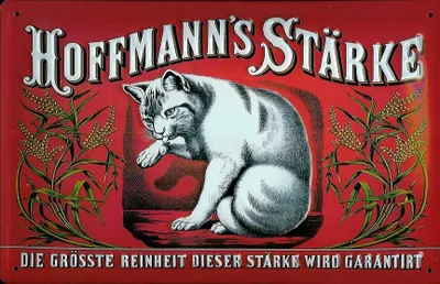 Produktbild von Blechschild Hoffmann Stärke Katze rot quer Schild retro Werbeschild Nostalgieschild