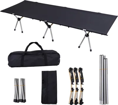 Produktbild von Outdoor-Klappbett, ultraleichtes Schlafbett, Camping-Klappbett, Feldbett, geeignet für Outdoor-Aktivitäten, Camping, Reisen, Büro usw., Schwarz