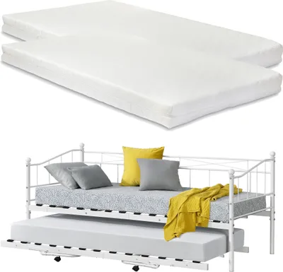 Produktbild von Tagesbett Skutskär mit Matratze 90x200cm und ausziehbarer Liege Bettsofa Schlafsofa Kojenbett 2 Liegeflächen Weiß