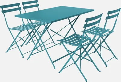 Immagine prodotto di Set tavolo da giardino pieghevole in acciaio con 4 sedie, 110cm, Blu