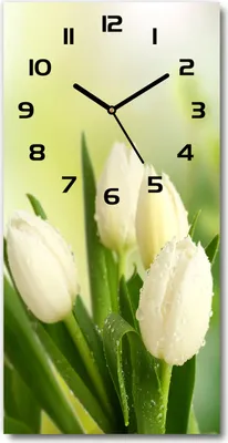 Produktbild von Wanduhr aus Glas – 30x60 cm - Glasbild - Glasuhr - Gehärtetes Glas -Weiße Tulpen