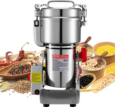 Image de VEVOR Moulin à céréales électrique 800 g, moulin à céréales 2100 W en acier inoxydable, moulin à épices pour céréales sèches, épices, muesli, café, maïs, poivre, broyeur pivotant 220 x 190 x 375 mm