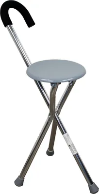 Produktbild von Gehstock mit klappbarem Sitz Dreibein-Krücke Aluminium Bis zu 90 kg Modell: Gloria Mobiclinic