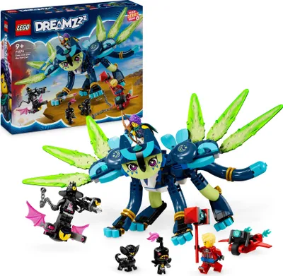 Zdjęcie produktu dla LEGO DREAMZzz Zoey i sowokot Zian, zabawka dla 9-latki, dla dziewczynki i chłopca, zestaw mitycznych stworzeń i zwierząt, minifigurki Coopera i Nocnego Łowcy, prezent urodzinowy dla dziecka, 71476