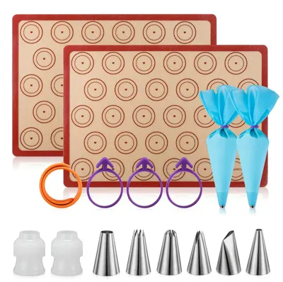 Produktbild von Silikon-Backmatte für Macarons mit 6 Spritztüllen und 2 Spritzbeuteln