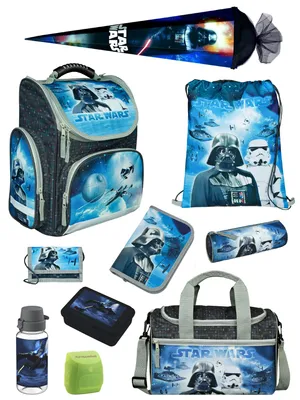 Produktbild von Schulranzen 1. Klasse für Jungen und Mädchen in Blau mit Star Wars Classic Motiv 10tlg. Schultaschen Set mit Sporttasche und Schultüte / Zuckertüte