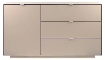 Imagen del producto de Calicosy - Aparador 1 puerta, 3 grandes cajones decorado en color arena L160 cm - VIKA