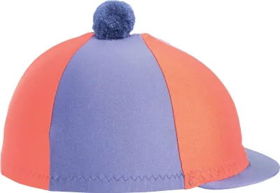 Produktbild von Hy Elasthan-Reithelmüberzug mit Bommel, seidig glänzend, zweifarbig BZ507 (Einheitsgröße) (Marineblau/Orange)