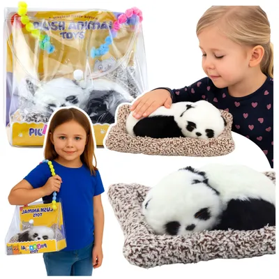 Obrázok produktu pre Spiaci panda na vankúši figúrka s kožušinou a priehľadnou taškou