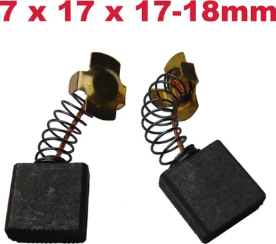 Two carbon brushes with springs and metal holders, isolated on a white background.