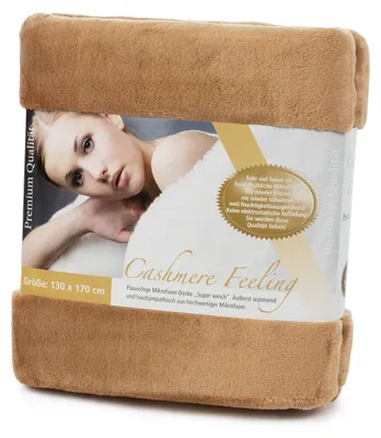 Produktbild von GÖZZE Premium Cashmere Feeling Wohndecke flauschige antistatische Mikrofaser-Kuscheldecke in Cashmere-Feeling Qualität Sand Braun 130 x 170 cm
