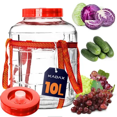 Image de Récipient en verre KADAX pour le vin, les cornichons et la fermentation du chou, 10 l, grand bocal