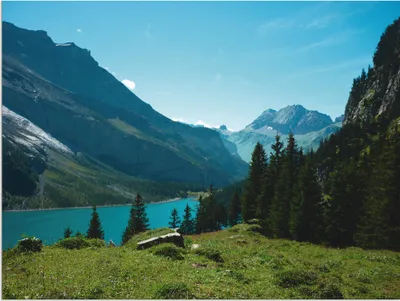 Produktbild von ARTland Wandbild Alu für Innen & Outdoor Blick auf den Oeschinensee Größe: 60x45 cm